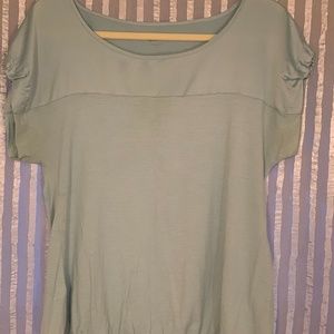 Ann Taylor Loft Cotton and Satin Lt Cyan Blue Tee